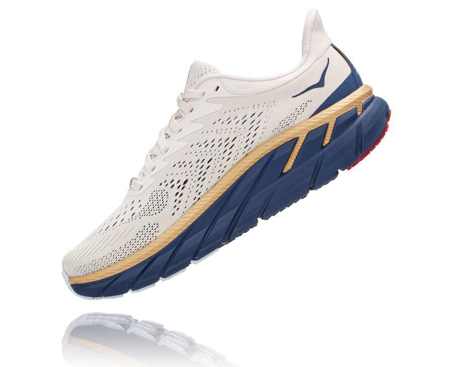 Hoka One One Løbesko Dame - Clifton 7 - Hvide/Blå - 096813TUA